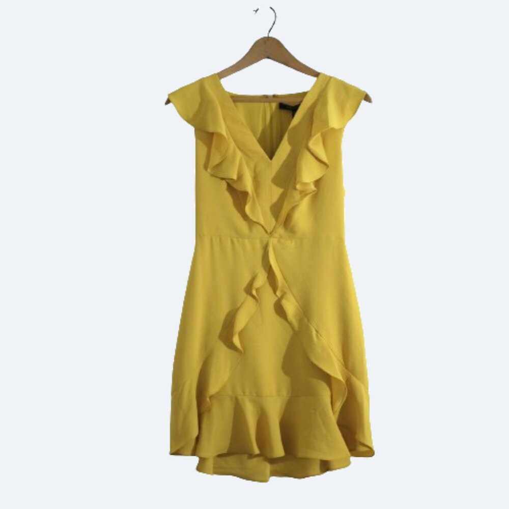 COPY - BCBG MAXAZRIA Tyrah Sleeveless Ruffle vneck Dress Ceylon Yellow size 2